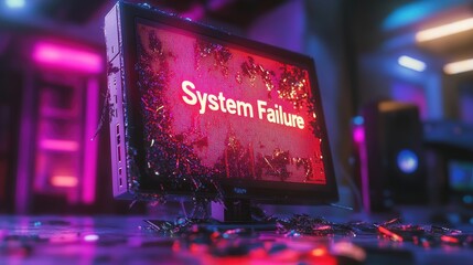 Poster - Shattered Computer Screen Displays System Failure Message