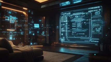 Poster - Futuristic Bedroom with Interactive Holographic Walls