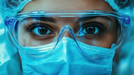 Poster - Closeup of a female healthcare worker wearing protective gear