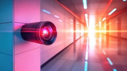 Poster - Security Camera Lens in Futuristic Corridor