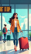 © Natalia - Stylish young woman walking with a suitcase in the airport terminal