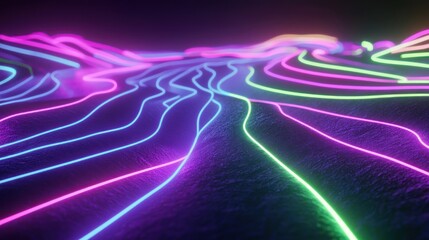 Aufkleber - Abstract Neon Lines Flowing Across a Dark Surface
