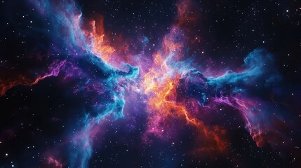 Poster - Cosmic Nebula Displays Vibrant Hues of Orange Blue and Purple