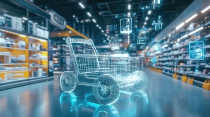 Poster - Digital Shopping Cart Hologram in Retail Store
