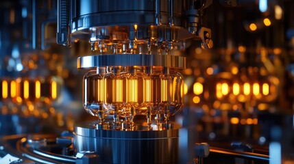 Poster - Illuminated Glass Tubes Within A Complex Metal Machine