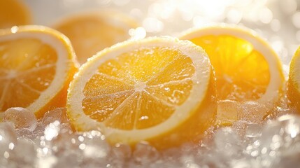 Poster - Refreshing Orange Slices Resting On Ice Cubes