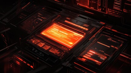 Poster - Futuristic Interface System Displays Orange Digital Data