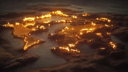 Poster - Illuminated World Map Showing Global City Lights at Night