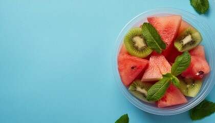 Canvas Print - Refreshing watermelon and kiwi salad in a clear bowl.