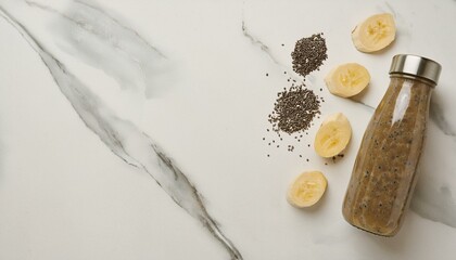 Canvas Print - Healthy banana and chia seed smoothie in a glass bottle.