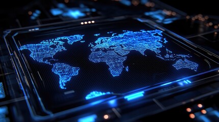 Poster - Digital World Map Display Futuristic Technology Interface