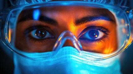 Poster - Closeup of a scientist wearing protective eyewear and mask