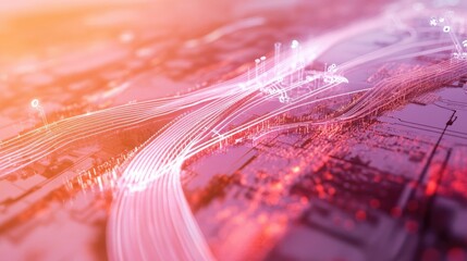 Aufkleber - Abstract Network Data Flow Visualization Cityscape