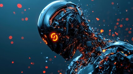 Poster - Disintegrating Robot Head Glowing Orange