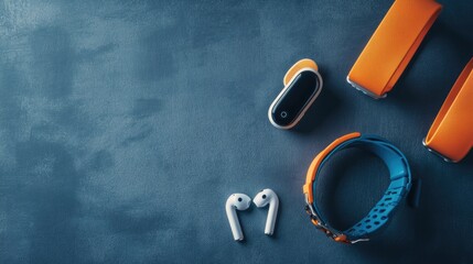 Poster - Fitness Tracker Earbuds And Smartwatch Bands On Dark Surface