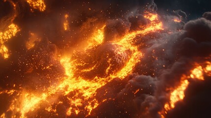Poster - Fiery Inferno Embraces Dark Smoke and Embers