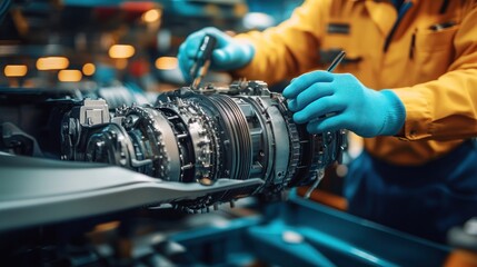 Poster - Technician Carefully Assembling Automotive Transmission Components
