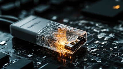 Poster - Damaged HDMI Cable on Circuit Board Glowing