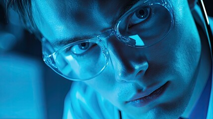 Poster - Young Scientist Wearing Safety Glasses Concentrates on Work