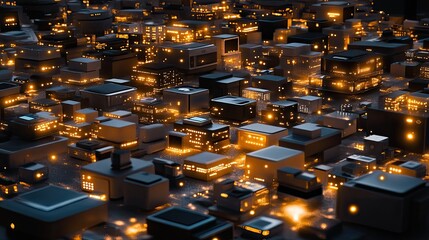 Poster - Illuminated Cubic Cityscape of Technological Components