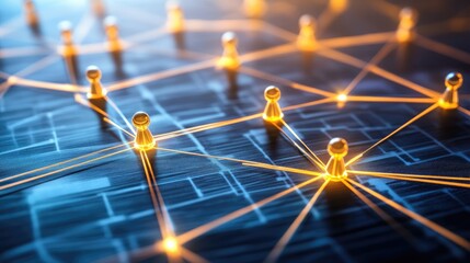 Poster - Golden Figures Connected In A Network Display
