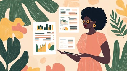 Poster - Woman reviewing financial data charts and graphs