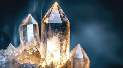 Poster - Smoky Quartz Crystals Cluster Glowing Brightly