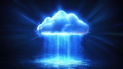 Aufkleber - Luminous Cloud Data Flowing Downward Into Digital Waters