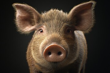 Sticker - close-up portrait of a pig on a black background