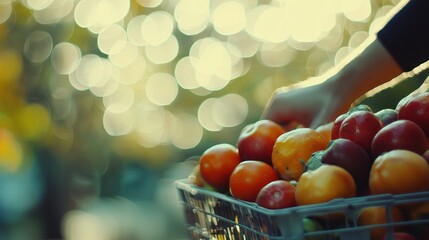 Poster - Basket of Colorful Fruits Being Carried Outdoors