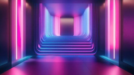 Poster - Abstract Neon Tunnel With Pink And Blue Lights