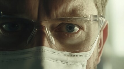 Poster - Close up of a man wearing safety glasses and a mask