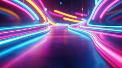 Poster - Abstract Neon Light Trails Flowing Dynamically