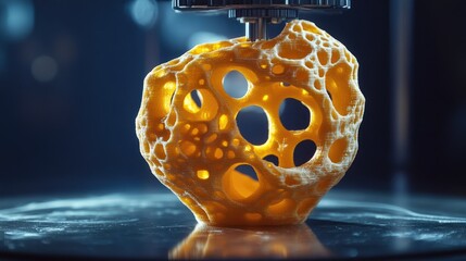 Poster - Three dimensional printer creating orange porous object