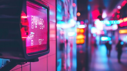 Poster - Pink digital display glows brightly in a neon city