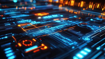 Poster - Futuristic Digital Interface Glowing Blue And Orange