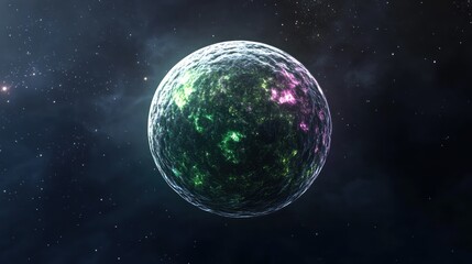 Poster - Glowing Green Planet In A Starry Cosmos