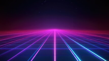 Poster - Retro Futuristic Grid Landscape With Neon Lights