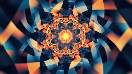 Aufkleber - Abstract Kaleidoscope Mandala Design Featuring Orange Blue Hues