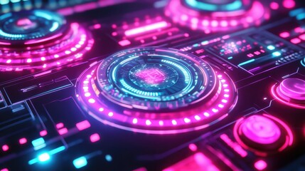 Poster - Futuristic Neon Dj Mixer Control Panel Design