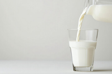 Wall Mural - pure milk pouring, traditional glass, isolated on white background