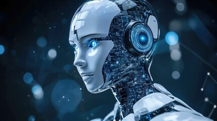 Poster - A Futuristic Female Robot Displays Internal Circuitry