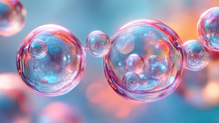 Poster - Abstract iridescent bubbles floating in pastel background