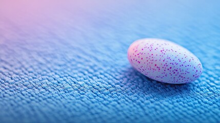 Poster - Speckled Oval Stone Rests On Soft Blue Fabric