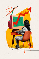 Aufkleber - Composite trend artwork 3D sketch image photo collage of arrow way direction trader business aged woman sit chair computer monitor work