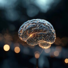 Aufkleber - Machine learning, stock, stock, deep learning, blockchain, neural network idea. Brain depicted with luminous wireframe net on an abstract 3D backdrop