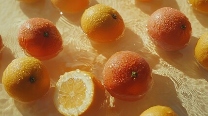 Poster - Citrus Fruits Submerged In Water Gleaming In Sunlight