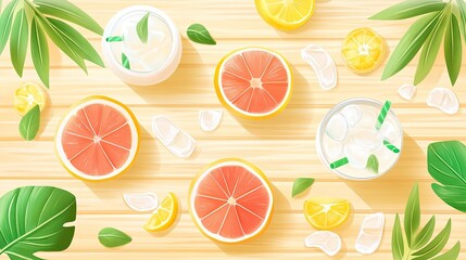 Poster - Refreshing Summer Citrus Drinks and Leaves