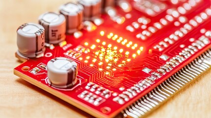 Poster - Red Circuit Board With Leds Illuminated