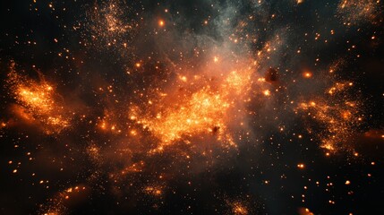 Wall Mural - a bright orange starry sky with a lot of fire and smoke